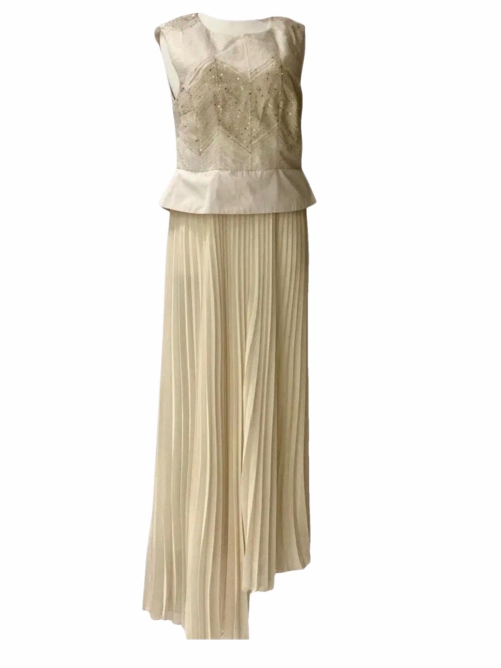 Peserico Cream Beaded Pleated Midi Dress